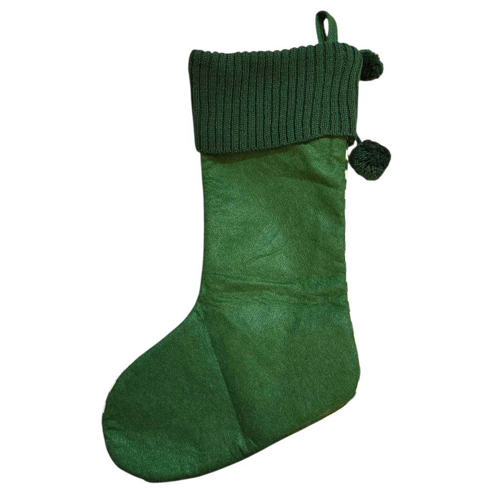 Initial Pocketed Green and White Striped Christmas Stocking